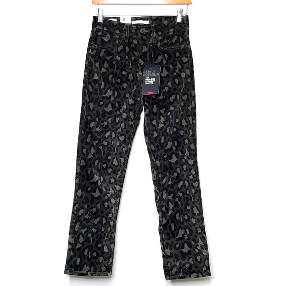 NEW LEVIS 724 High Rise Straight Cropped Velvet Animal Print Pants Size 26 - Picture 2 of 10